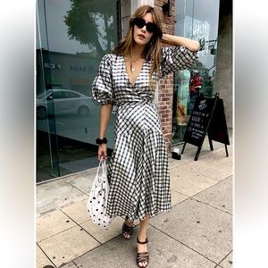 Ganni Silk Plaid Midi Wrap Dress size 38 Medium